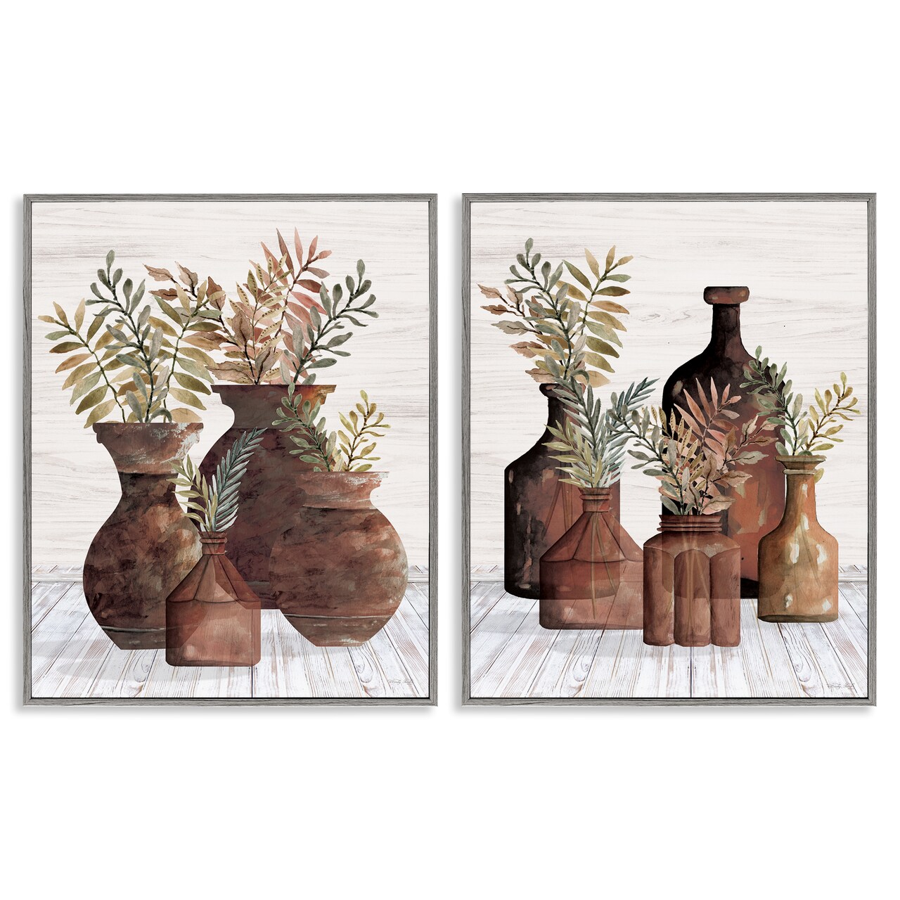 Stupell Industries Rustic Jars of Flowers 2 pc Framed Giclee Wall Art Set Design by Cindy Jacobs